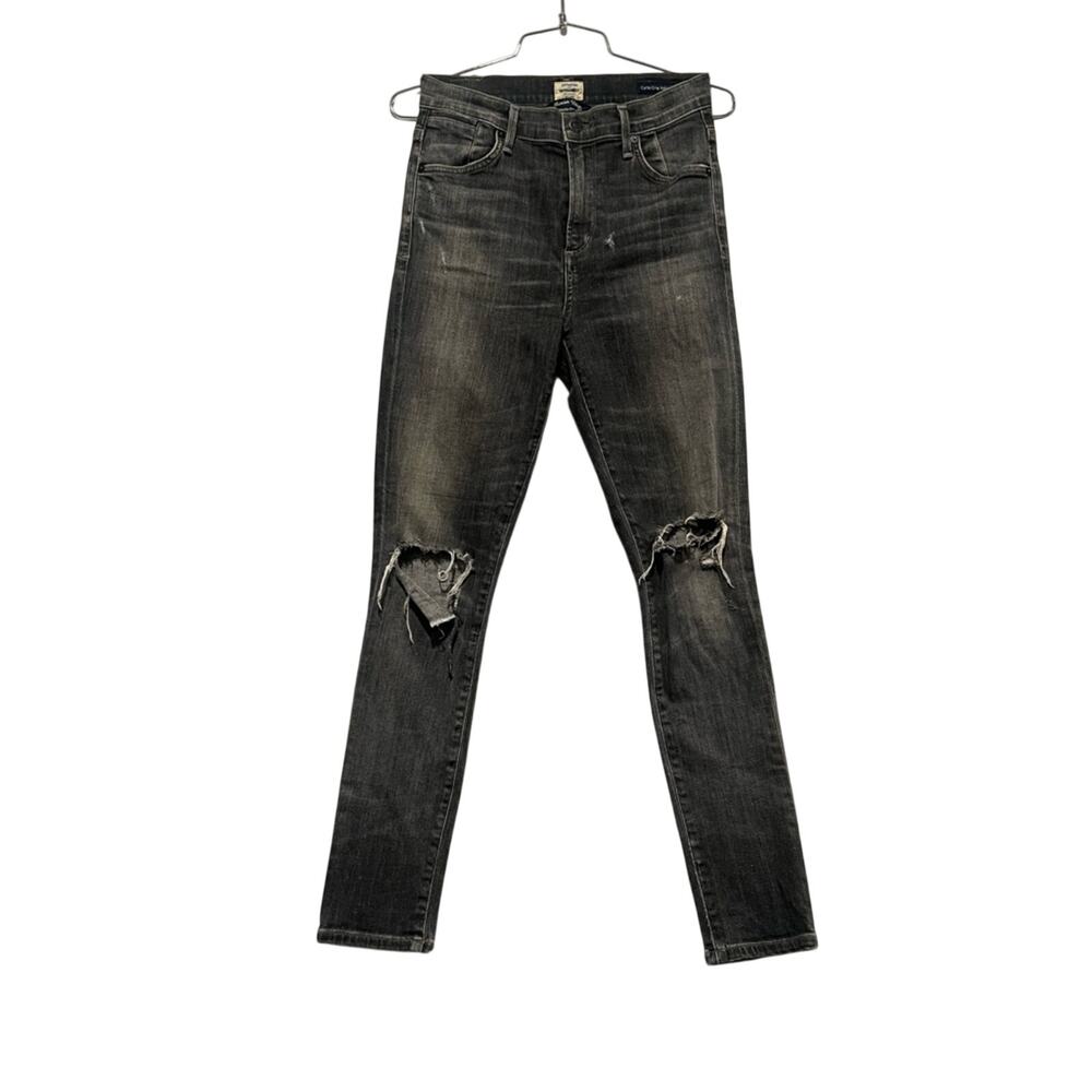Citizens of Humanity Carlie Crop Skinny Jeans Distressed Gray Black 26